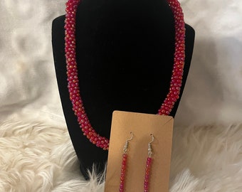 Handmade Rainbow Red Beaded Crochet Necklace |16 inches|18 inches|20 inch long Necklace