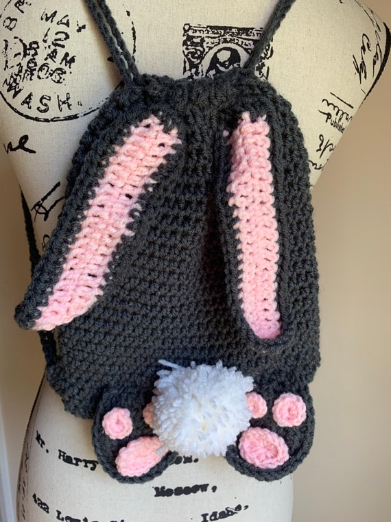 Handmade Crochet Bunny Backpack | Mini Drawstring Bag - Etsy display picture 1