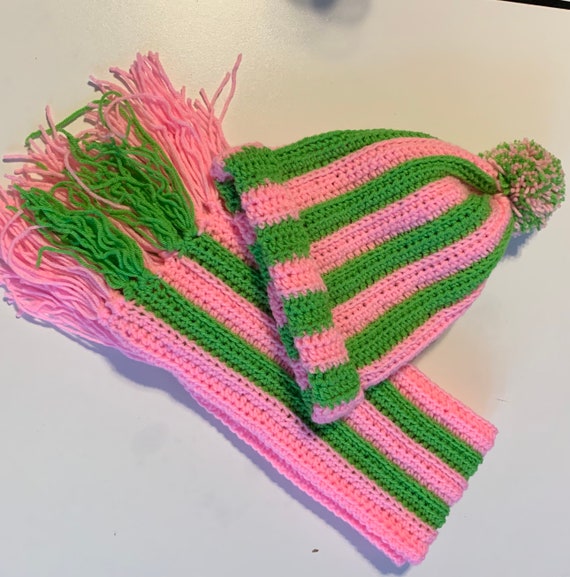 Handcrafted Green and Pink Crochet Hat Handmade Crochet Pompom Beanie: Green and Pink Winter Hat - Etsy main image 4