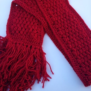 Handmade Red Crochet Scarf with metallic flakes personalized unique gift ideas Gift Under 50 soft yarn image 1