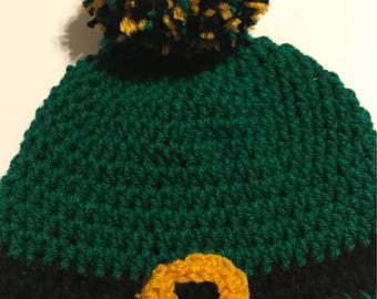 Crochet St. Patrick's Day Beanie with Gold Ponytails