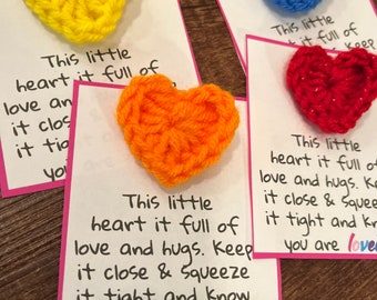 4 Pocket Heart Cards | Hug | Heart | Crochet Heart | Made to Order | You Are Loved | Random Act of Kindness | Gift | Class Gift | Staff Gift