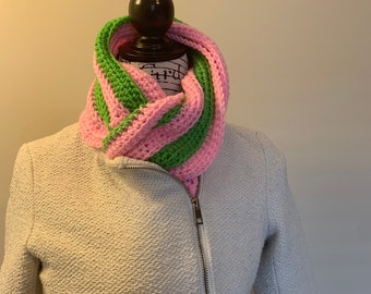 Crochet Pink and Green AKA Scarf and Hat Set Free Shipping