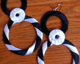 large unique handmade ribbon earrings black and white Free Shipping | Big Earring | Jewelry | Accessories