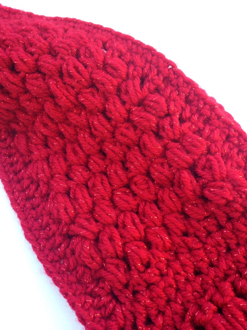 Handmade Red Crochet Scarf with metallic flakes personalized unique gift ideas Gift Under 50 soft yarn image 2