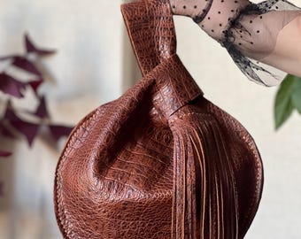 Bolso de mano de cuero genuino hecho a mano