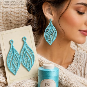 FSL Leaf Earrings Embroidery Design | Freestanding Lace Teardrop Jewelry (Digital Download)