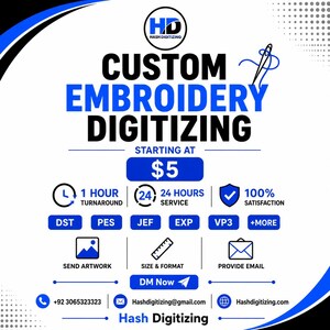 Custom Embroidery Digitizing Logo | Fast Turnaround | DST PES JEF Files | Left Chest Digitizing Service