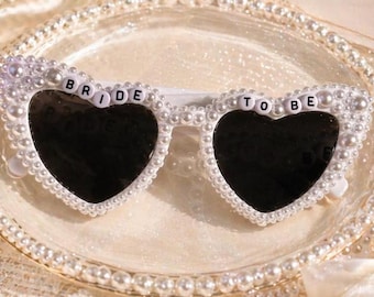 Gafas de sol para novia, gafas de sol personalizadas para futura novia, gafas de sol de perlas para novia, gafas de sol de corazón para novia, despedida de soltera, gafas de sol para despedida de soltera