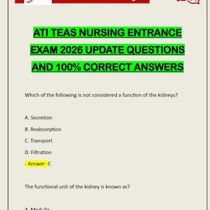 以下が含まれることがあります： 「ダウンロード」と書かれた赤と白のバナーが付いたPDFドキュメント。このドキュメントには、ATI TEAS看護入学試験2026に関連するテキストが含まれており、質問と回答が含まれています。このドキュメントは看護学生向けに設計されています。