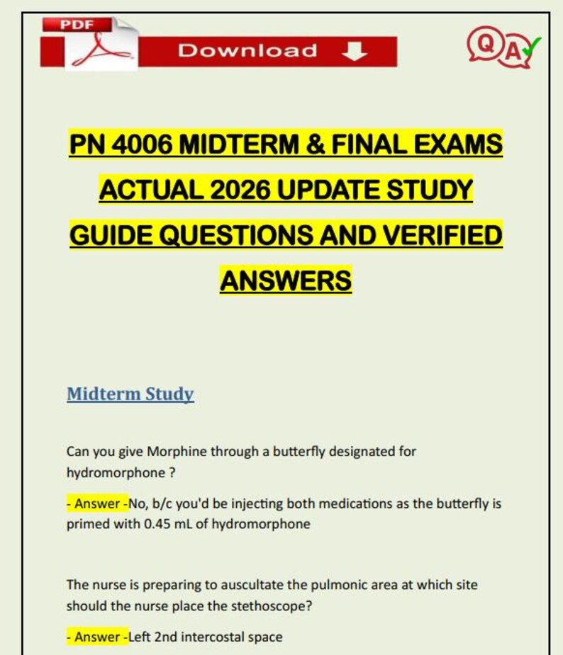 PN 4006 Midterm & Final Exams Actual 2026 Update Study Guide Questions ...
