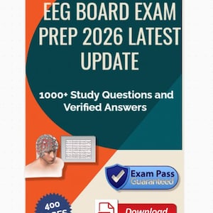 May include: A promotional image for an EEG Board Exam prep course. The design features text that reads "EEG BOARD EXAM PREP 2026 LATEST UPDATE" and "1000+ Study Questions and Verified Answers." Additional elements include a graphic of a brain scan, a "400 PAGES" badge, and a "Download" button.