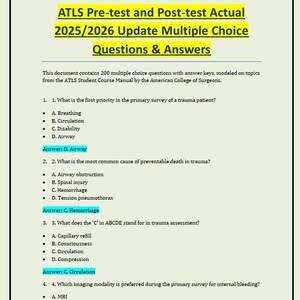 ATLS Pre-test and Post-test Actual 2026 Update Multiple Choice Questions & Answers