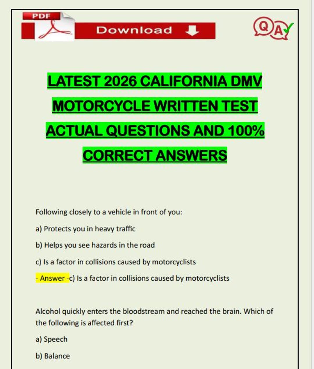 Real Dmv Questions 2026 Updated CA DMV Written Test, California DMV Permit Actual ...
