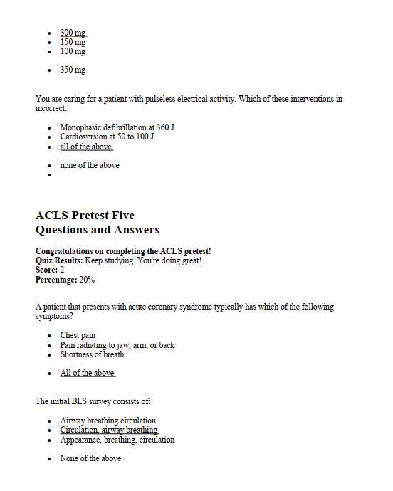 ACLS Certification Exam Actual 2026 Practice Test Questions and ...