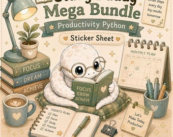 Study Buddy Python-stickervel voor GoodNotes | Productiviteit Python BEL | Kawaii-studieslang, png-bestand | Leuke plannerstickers digitale download