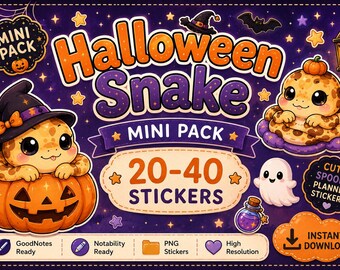 Halloween Snake Planner Stickers for GoodNotes | Spooky Cute Ball Python PNG | Kawaii Halloween Mini Pack | Digital Download