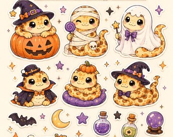 Halloween Snake Sticker Sheet for GoodNotes | Cute Spooky Planner PNG | Kawaii Halloween Stickers