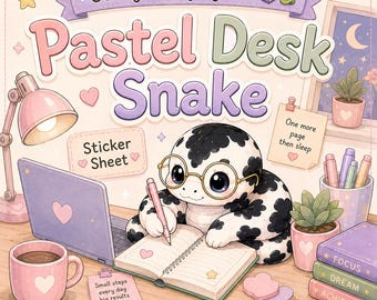 Study Buddy Python Sticker Sheet for GoodNotes | Pastel Desk Snake | Cute Planner Stickers Digital Download
