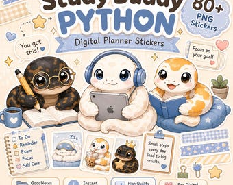 Kawaii Ball Python Planner Stickers for GoodNotes | Cute Snake PNG Bundle | Pastel Digital Download