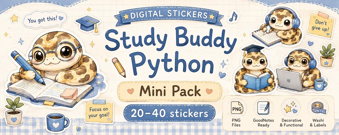 Study Buddy Python Planner Stickers for Goodnotes | Cute Ball Python ...