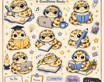 Study Buddy Python Sticker Sheet for GoodNotes | Kawaii Study Snake PNG | Cute Planner Stickers Digital Download