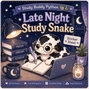 Study Buddy Python Sticker Blatt für GoodNotes | Späte Nachtstudie Panda | Niedliche Planer Sticker Digital Download