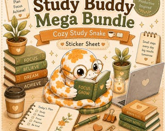 Study Buddy Python-stickervel voor GoodNotes | Orange Dream Pied (OD) | Kawaii-studieslang, png-bestand | Leuke plannerstickers digitale download