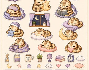 Sleepy Snake Sticker Sheet for GoodNotes | Cozy Kawaii Python PNG | Cute Bedtime Planner Stickers