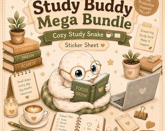 Study Buddy Python-stickervel voor GoodNotes | Blue Eyed Lucy (BEL) | Kawaii-studieslang, png-bestand | Leuke plannerstickers digitale download