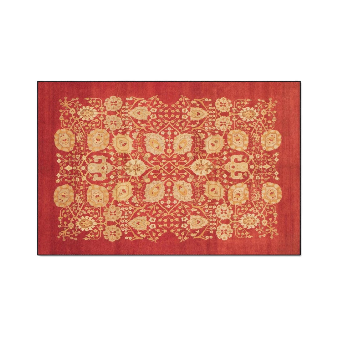 Vintage Floral Medallion Heavy Duty Floor Mat | Red Gold Rug Pattern - Etsy