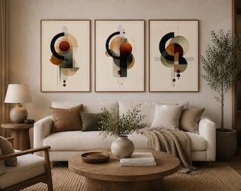 Set di stampe geometriche da parete, stampe astratte blu navy e beige, stile scandinavo giapponese (download digitale)