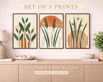 Set di 3 stampe botaniche, poster boho natura verde salvia terracotta (download immediato)