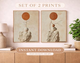 Set of 2 Desert Abstract Prints, Minimalist Sculpture Wall Decor (Digital Download)