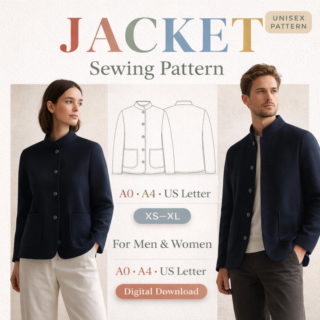 Unisex Jacket Sewing Pattern | Modern Minimalist DIY Template (digital ...