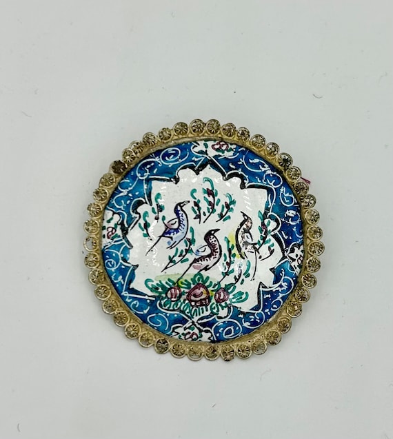 Vintage Persian painted enamel brooch