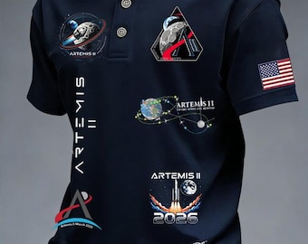 Artemis II månmission pikétröja, NASA-inspirerade rymdutforskningskläder, present till män