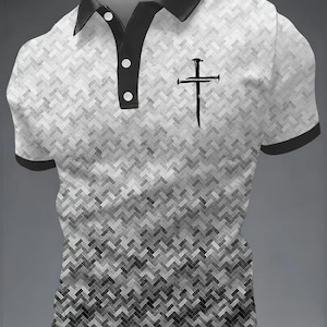 Nail Cross Polo Shirt, Christian Faith Apparel, USA Flag Print, Believers Shirt