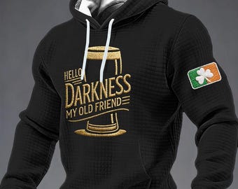 Hello Darkness Waffle Hoodie, Funny Irish St Patrick's Day Apparel, Shamrock Patch Clothes