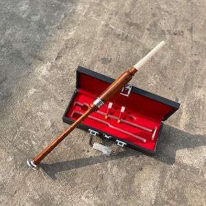 Chanter de práctica tradicional escocés marrón, gaita hecha a mano con 2 lengüetas y estuche de transporte.