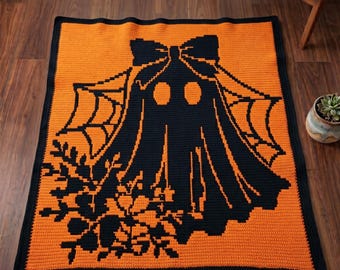 Cute Ghost Mosaic Crochet Pattern PDF, Halloween Blanket Pattern, Spooky Ghost Throw, Overlay Mosaic Crochet Chart, Mosaic crochet PDF