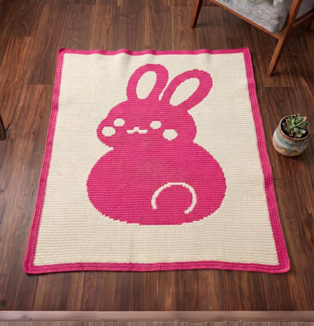 Kawaii Bunny Mosaic Crochet Pattern, Cute Rabbit Blanket Chart, Bunny ...