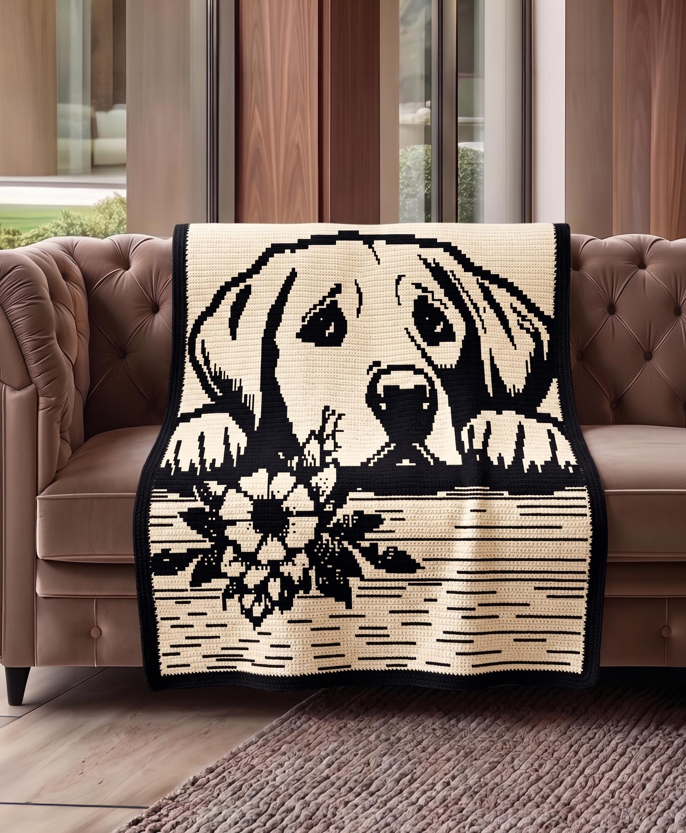 Cute Puppy Mosaic Crochet Blanket Pattern PDF, Dog With Flower Design ...