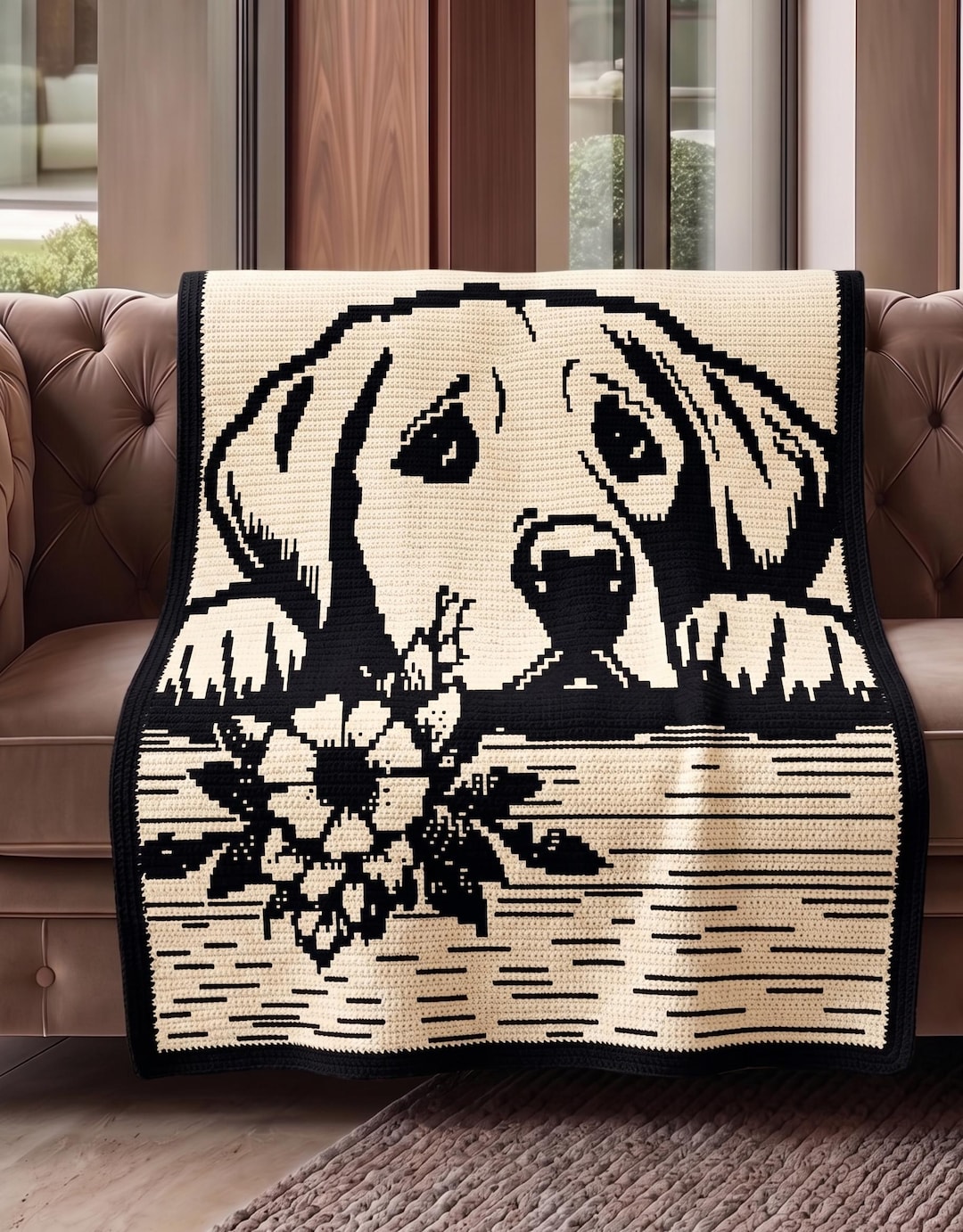 Cute Puppy Mosaic Crochet Blanket Pattern PDF, Dog With Flower Design ...