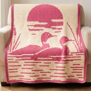 Sunset Swan Overlay Mosaic Crochet Blanket Pattern PDF, Lake Sunset Afghan, Nature Scene Throw, Bird Mosaic Crochet Chart, Mosaic crochet