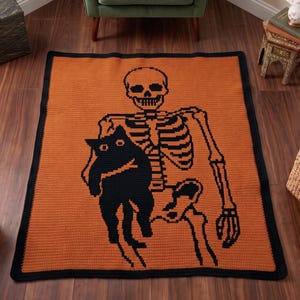 Halloween Skeleton Cat Mosaic Crochet Pattern PDF, Spooky Blanket Design, Gothic Throw, Overlay Mosaic Crochet Download, Mosaic crochet PDF image 3