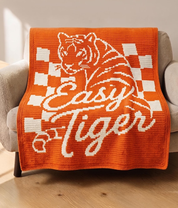 Easy Tiger Mosaic Crochet Pattern, Tiger Blanket Pattern, Overlay Mosaic Crochet, Animal Afghan, PDF Crochet Chart Download, Mosaic crochet
