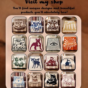 May include: A collection of sixteen rectangular woven blankets featuring various graphic designs including animals like cows, giraffes, a tiger, a frog, a cat, and a duck, alongside patterns like an eye and text such as Summer Vibes and Easy Tiger.