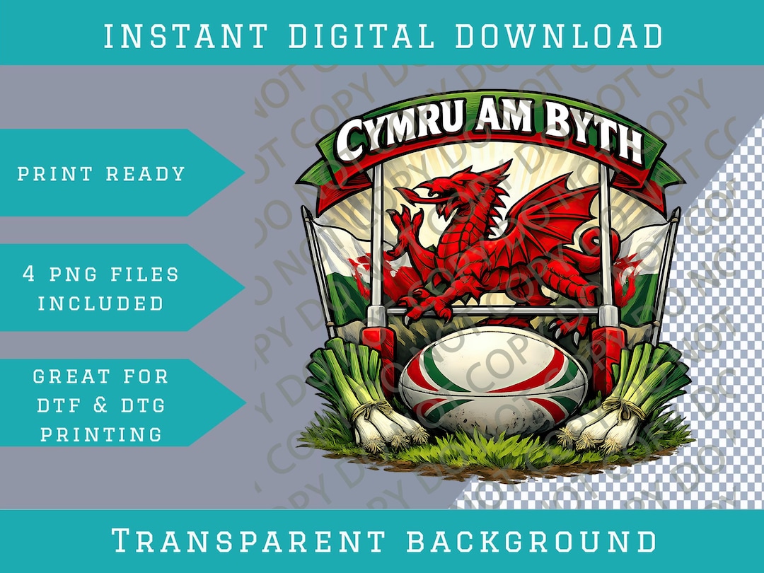 Cymru Am Byth Welsh Rugby St Davids Day Png Bundle, Digital Downloads ...