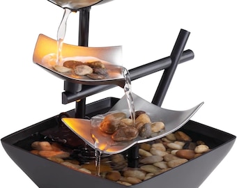Homedics Tabletop Water Fountain, Lighted Waterfall, Natural River Rocks, Zen Decor